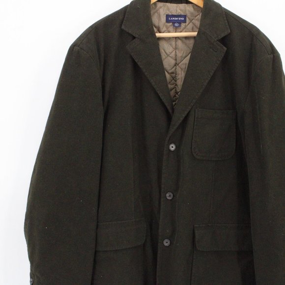 Lands End Blazer Mens Brown Three Button Down Quilted Lined Size XL 46-49 - Picture 3 of 9